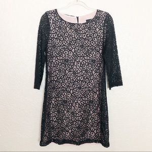 EUC Mango Suit Black Nude Lace Overlay Shift Dress